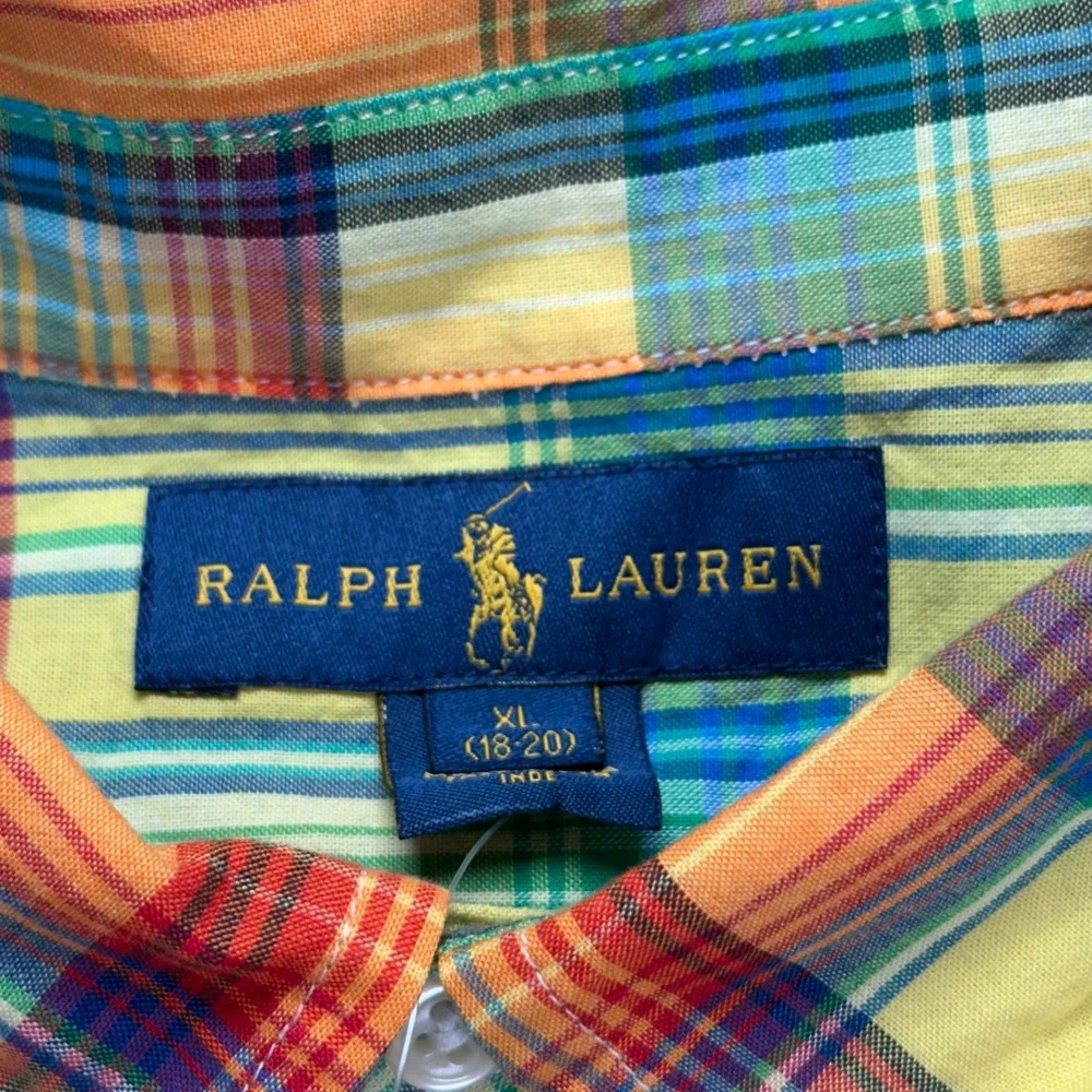 New Ralph Lauren‎ Kids XL 18-20 Shirt Yellow Plaid Button Madras Preppy Classic